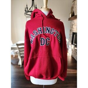 VTG Washington DC Hoodie Sweatshirt Red College Graphic Pullover Mens XL‎